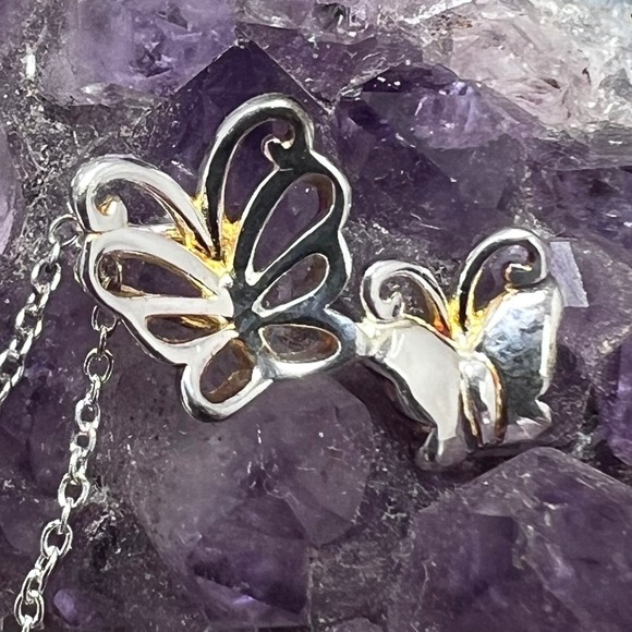 Avon Jewelry - Avon Sterling Silver Fluttering Butterfly Necklace Two Tone 925 Pendant Boxed